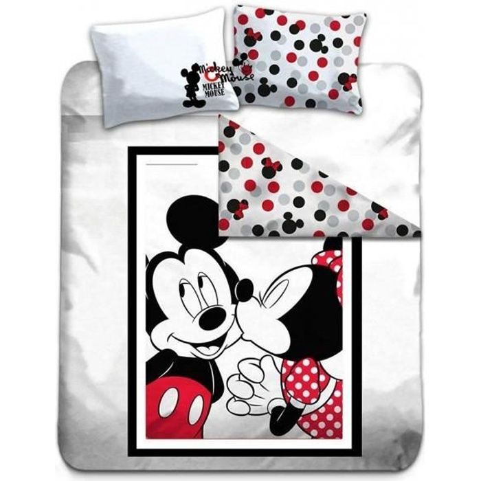 Parure de Lit Double Mickey et Minnie Kiss - Housse de Couette Coton