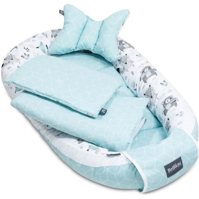 Bellochi Kit Nids Bébé 5 Pièces - Reducteur de Lit Bebe une Couverture de Bebe Cale Tete Bébé un Oreiller Plat - Animaland