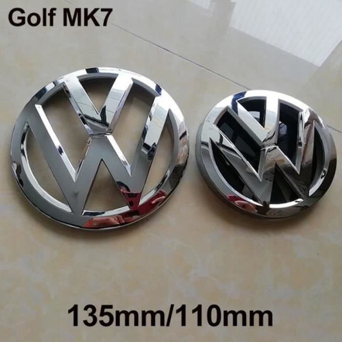 2x Insigne logo emblème avant 135mm -arrière 110mm argent chromé Adaptation Volkswagen VW GOLF 7 MK7
