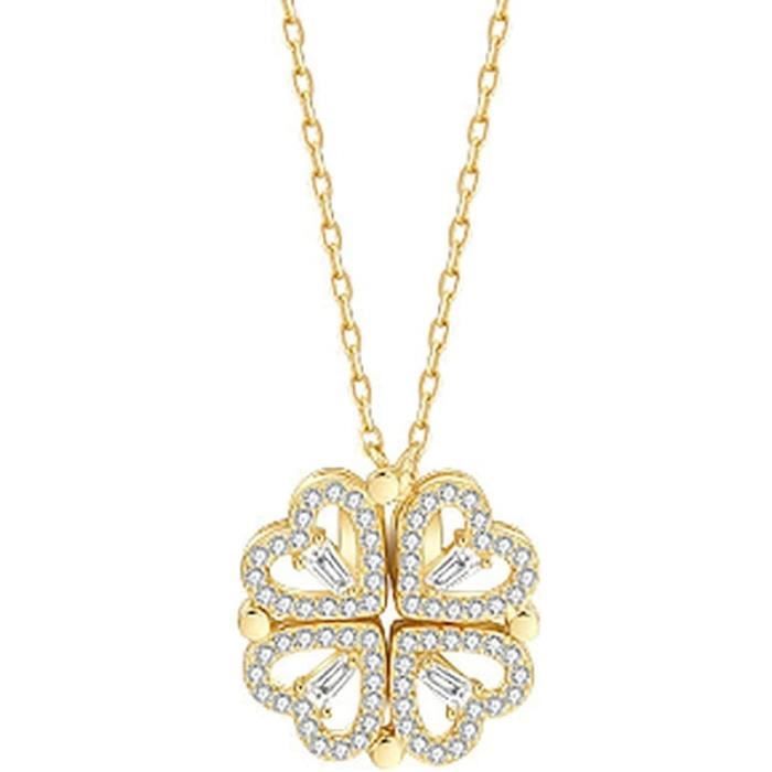 Collier avec pendentif - Joli - Trèfle à 4 feuilles - 2 en 1 - 46 cm ...