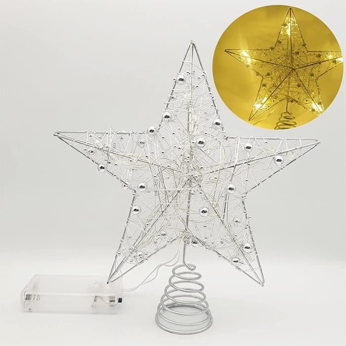 Ilauke - Étoile Sommet Sapin Noël 31cm Dorée Lumineuse - Paillettes, Piles AA Non Incluses