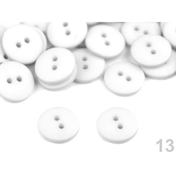 Lot De 10 Boutons Blancs Uni 2 Trous - 15 Mm - Pour Scrapbooking & Couture - Neuf