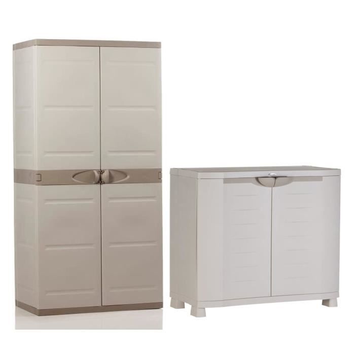 Armoire basse de rangement et armoire de rangement haute 4 tablettes