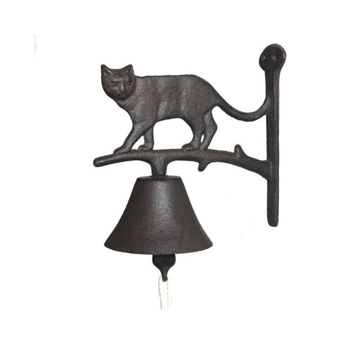 Cloche marron avec un chat Dimensions : L. 18 x H 20 Cette jolie cloche de porte surmontée d'un chat donnera du charme à votre entr