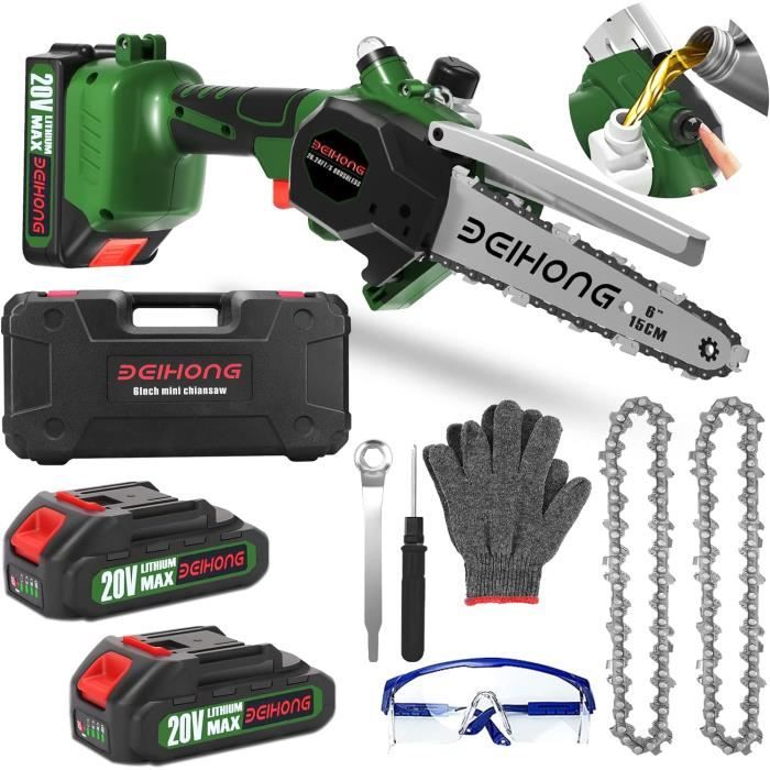 Mini Tronçonneuse Sans Fil 15 Cm - 2 Batteries 20V - Coupe Branches Jardin Et Bricolage - Cadeau Homme Outil électrique