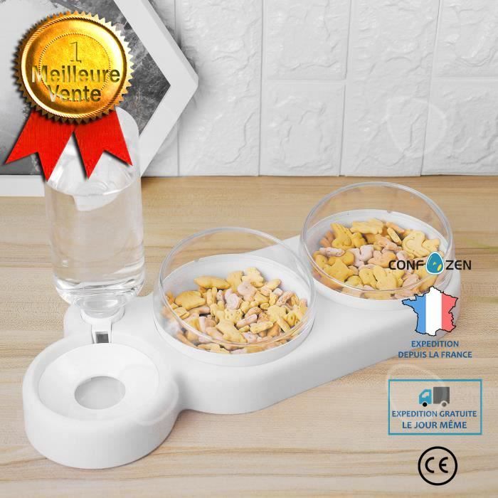 En 1 Gamelle Pour Petit Chat Et Chien Distributeur D'eau Gamelle Double 360° Rotation Blanc