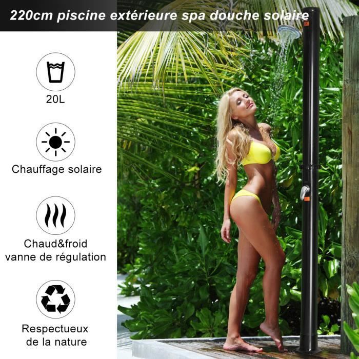 COSTWAY Douche Solaire 20L Hauteur 220cm-Energie Solaire-Eau Froide/Chaude-en PVC-Pommeau de Douche Pivotant-Piscine,Terrasse