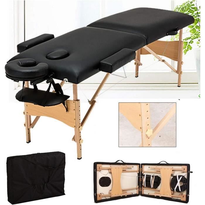 Table de massage portative en bois pliant à 2 sections Capacité de 230kg avec sac de transport