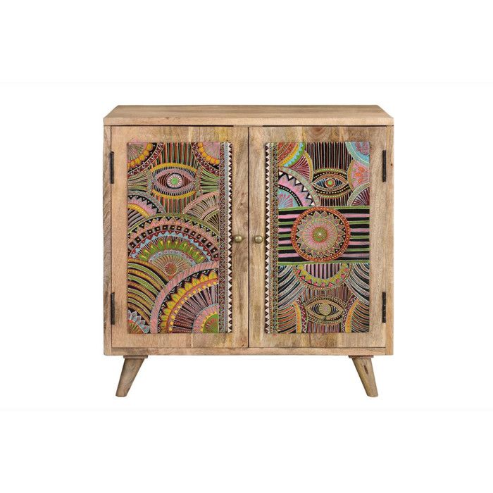 Buffet en bois de manguier - Giner y Colomer - 2 portes - Détails ethniques peints - Multicolore Buffet en bois de manguier - Giner y Colomer - 2 portes - Détails ethniques peints - Multicolore
