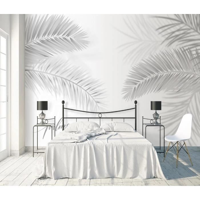 Papier Peint 3D Blanc – Feuilles 1174NA, Motif Famille Allemagne, Mural Décoratif