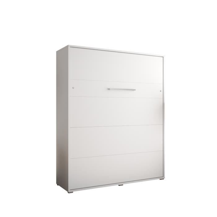 armoire lit escamotable vertical alabama 160 avec coffre - style contemporain - blanc mat (sans matelas)