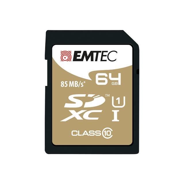 Carte mémoire SDXC 64Go Emtec CL10 Gold+ UHS-I 85MB/s - Sous blister