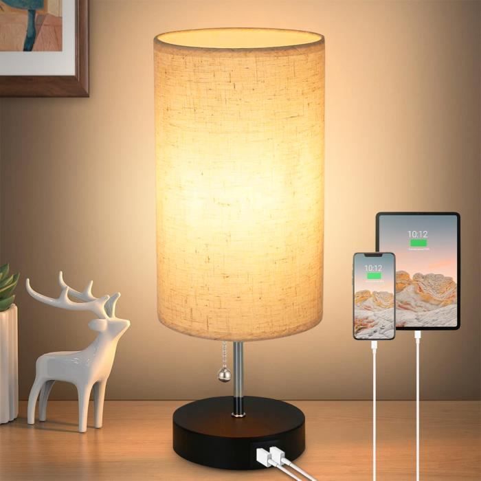 lampe de chevet led, 3 températures couleur(2700k-4000k-6400k) lampes de table avec port charge usb a+c, adaptée pour chambre salon