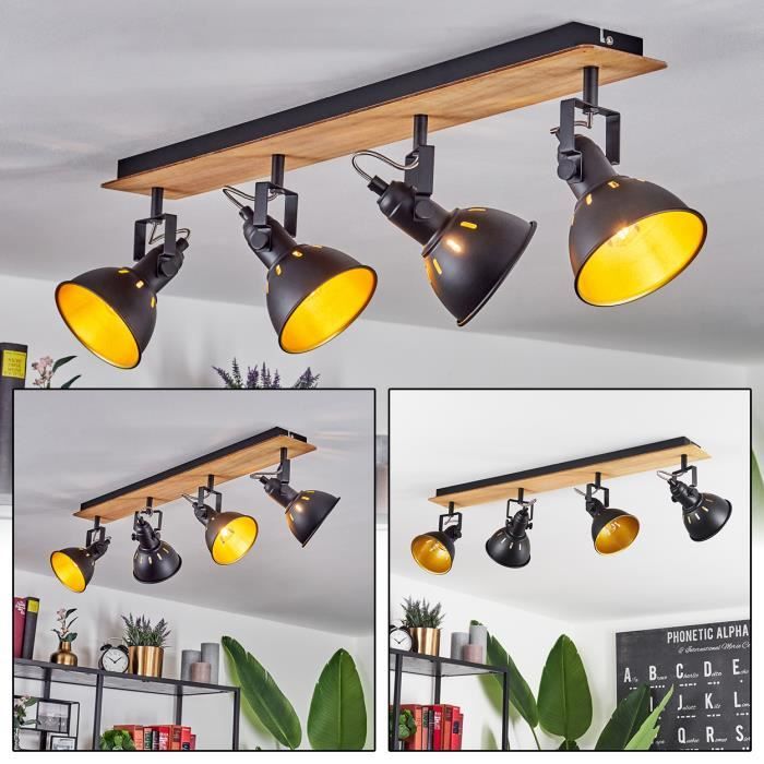 Plafonnier - HOFSTEIN - Arazane - Métal/Bois Noir/Chrome - 4 x E14 - Design Rétro/Vintage Plafonnier - HOFSTEIN - Arazane - Métal/Bois Noir/Chrome - 4 x E14 - Design Rétro/Vintage