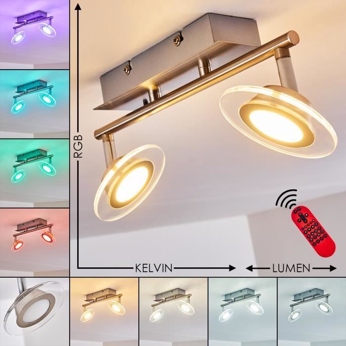 Plafonnier LED - HOFSTEIN - Marsen - RGB - 2 spots - Télécommande incluse Plafonnier LED - HOFSTEIN - Marsen - RGB - 2 spots - Télécommande incluse
