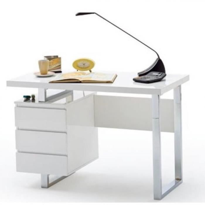 bureau altona laqué blanc brillant piétement métal chromé 3 tiroirs blanc metal inside75