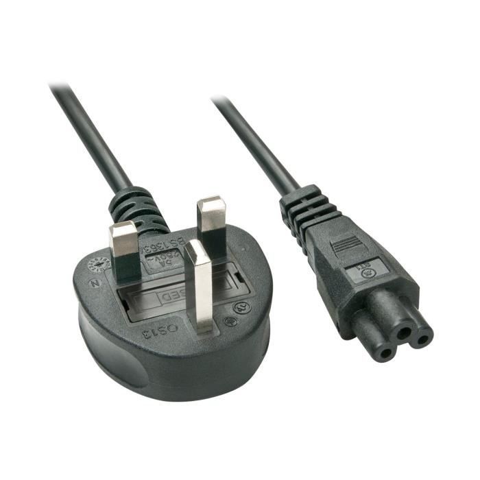 Lindy Câble d'alimentation IEC 60320 C5 pour BS 1363 (M) CA 250 V 5 A 2 m moulé noir Royaume-Uni
