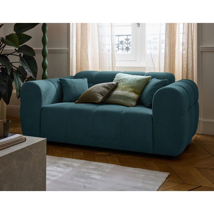 Ray - canapé droit 2 places en tissu texturé - Bleu grisé