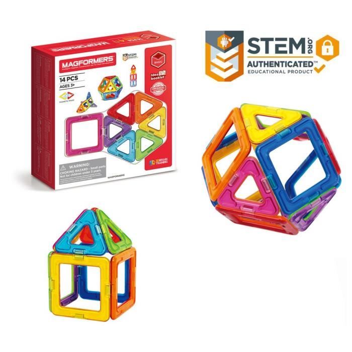 magformers basic 14pcs set - jeu de construction magnétique pour enfant - jeu éducatif constitué de formes multicoleres  - 14pcs