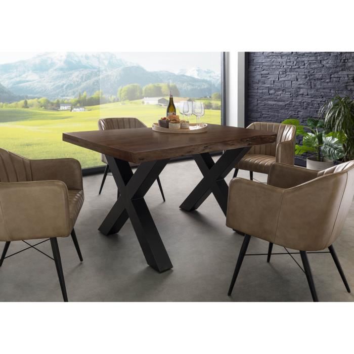 Table à manger - Bois massif dacacia - 140x90 cm - Marron-Anthracite mat - Pieds en X- FREEFORM 5 Table à manger - Bois massif dacacia - 140x90 cm - Marron-Anthracite mat - Pieds en X- FREEFORM 5