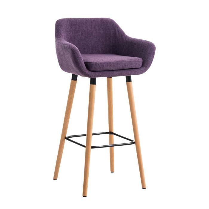Tabouret de bar - CLP - Grant - Tissu violet - Pieds en bois - Repose-pieds en métal