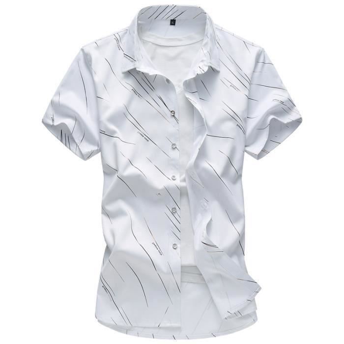 Chemise Huk Kona Manches Courtes Homme - XXL, Blanche Imprimée, Pêche/casual