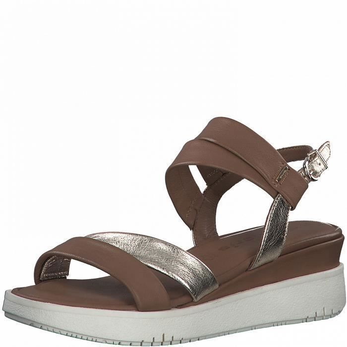 Sandale Compens e en Cuir Tamaris Marron Confort Exceptionnel