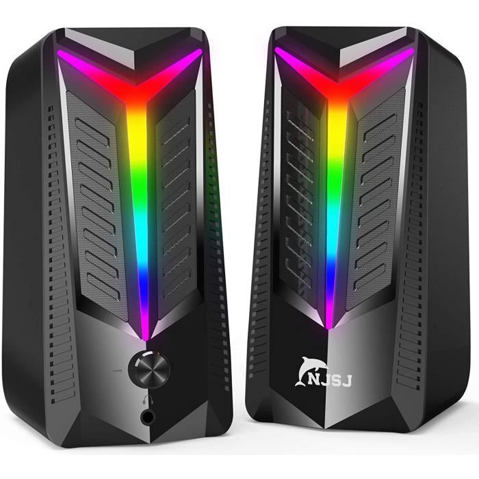 njsj Enceinte PC 2.1,Système d'enceintes de Jeu LED RVB Son Riche