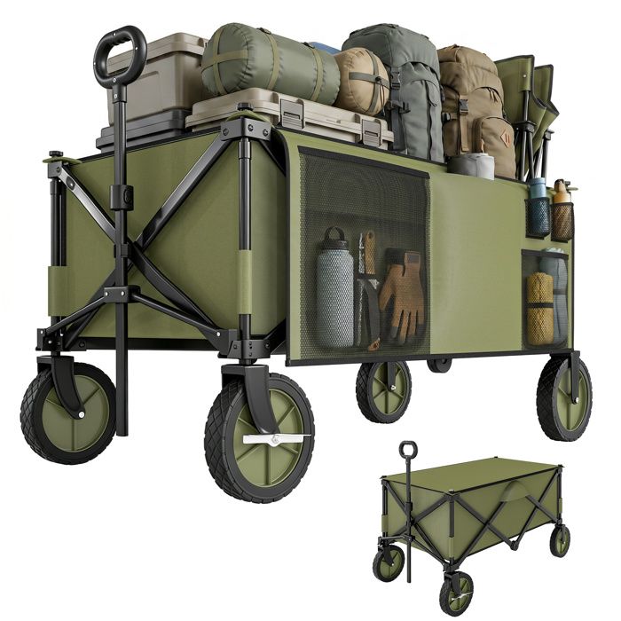 Chariot de transport - Outsunny - pliable 4 roues bâche amovible poignée télescopique 5 sacs - acier - 108x55x93cm - vert