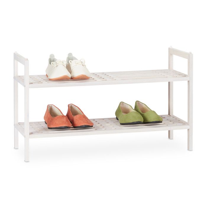 Relaxdays Étagère à chaussures empilable support avec 2 niveaux bois de noyer jusqu’à 6 paires 41x69x27 cm blanc