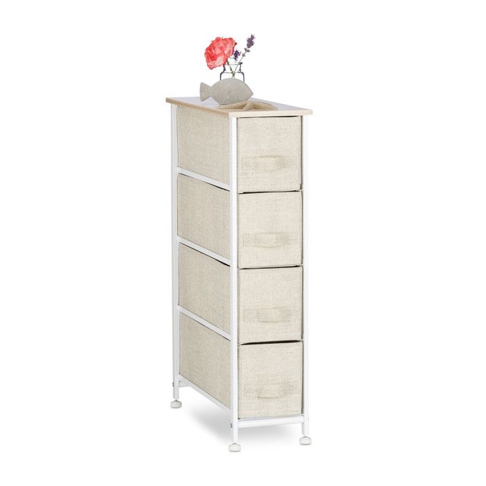 Relaxdays étagère modulable 4 tiroirs tissu caisson universel métal/bois HxLxP 76x20x48 cm beige