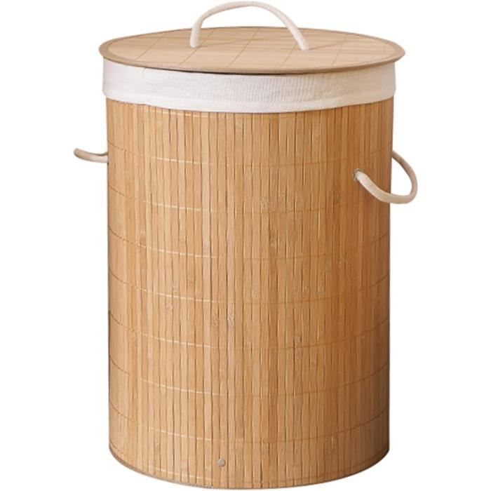 Compactor - Panier En Bambou Avec Sac à Linge Sale Détachable En Tissu, Bac Rangement Déco