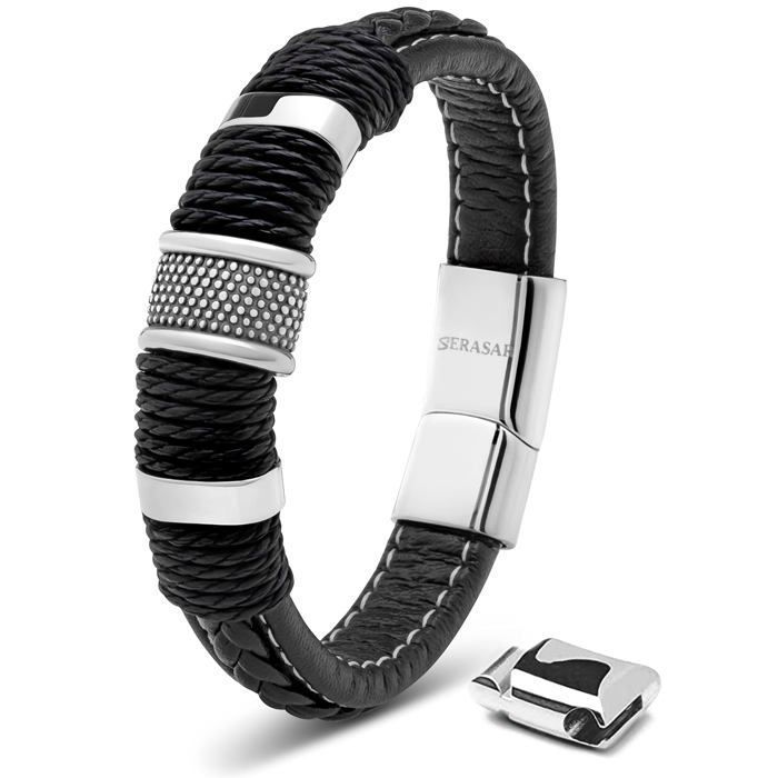 Bracelet Homme en Cuir SERASAR B028-20 Argent  Bijoux élégants et à la mode cadeau danniversaire parfait pour père ou frère.