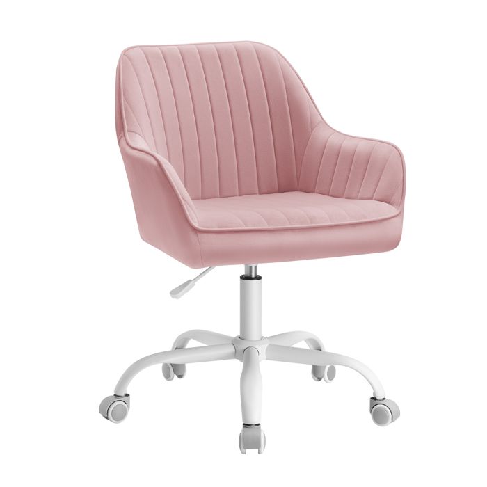 Chaise de Bureau avec Surface en Tissu Velours Siège Ergonomique Rembourrage en Mousse Hauteur Réglable Rose Bonbon Chaise de Bureau avec Surface en Tissu Velours Siège Ergonomique Rembourrage en Mousse Hauteur Réglable Rose Bonbon