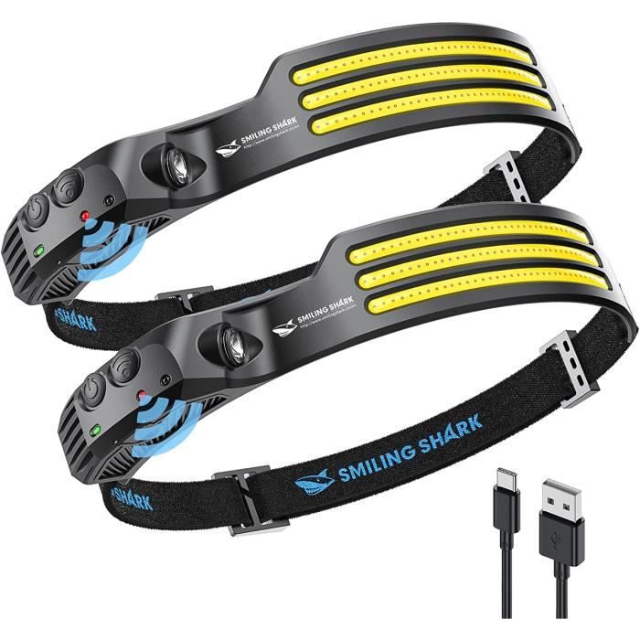 2 Lampes Frontales Rechargeables 230° - 5 Modes, Capteur Mouvement, étanche IPX4, Batterie 1200 MAh - 9