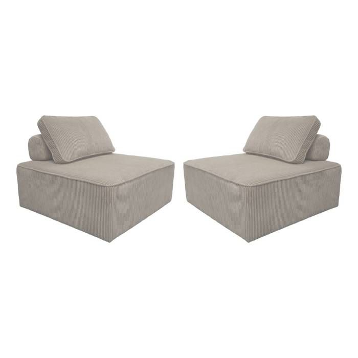 Lot de 2 chauffeuses pour canapé modulable velours côtelé gris clair avec un coussin