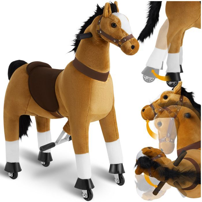 Jouet enfant - TECTAKE - Cheval à bascule sur roulettes au design réaliste peluche douce 34 x 89 x 100 cm - Marron clair