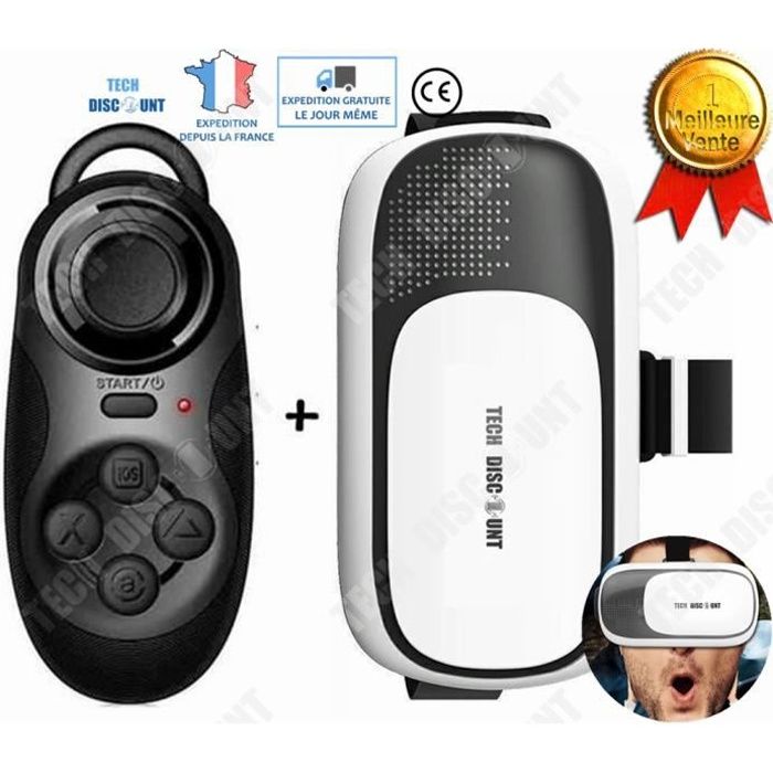 TD® Casque de réalité virtuelle noir blanc bleu 3d lunette casque  intelligent téléphone, Bluetooth jeu télécommande contrôleur vidéo -  Cdiscount Informatique