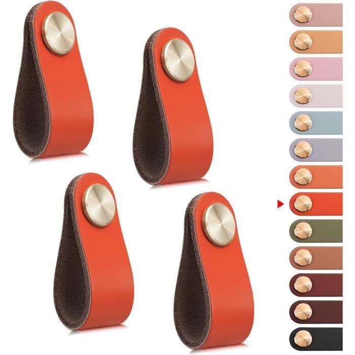 4 Poignées En Cuir LEREATI Pour Porte Ou Placard – Beige, 128mm