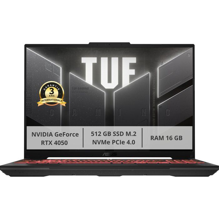 PC Portable Gamer ASUS TUF Gaming A16 TUF607 : Sans Windows - 16 WUXGA - RTX 4050 6Go - AMD Ryzen 7 170 - RAM 16Go - 512Go SSD