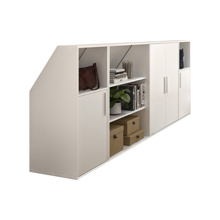 Meuble sous pente 4 portes 2 étagères et 2 niches - Blanc - ADEZIO Meuble sous pente 4 portes 2 étagères et 2 niches - Blanc - ADEZIO
