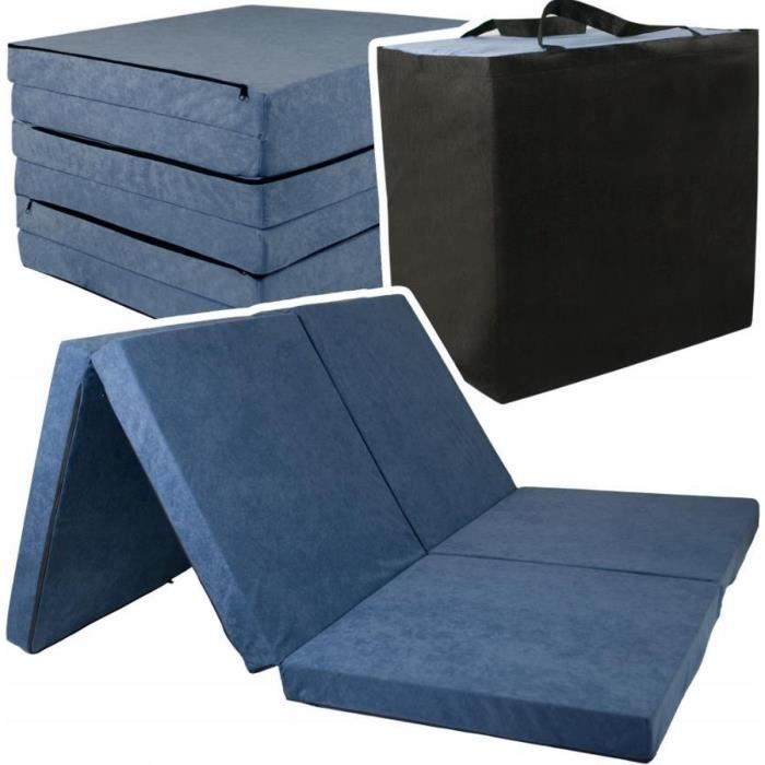 Matelas pliable 2 personnes - Housse lavable - 120x195 cm epaisseur 7 cm - Marine