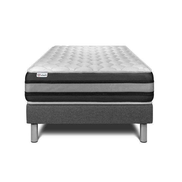 Ensemble Matelas Sommier 90x190 cm - Sommier Gris (déjà monté) - Vitalspring Zen Gris Ensemble Matelas Sommier 90x190 cm - Sommier Gris (déjà monté) - Vitalspring Zen Gris