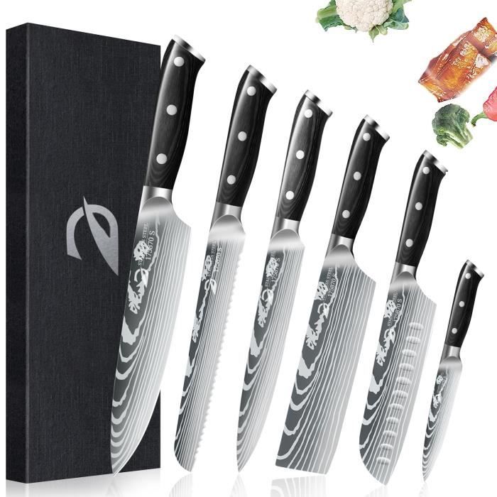 Couteau Cuisine, Lot 6 Couteau de Cuisine Professionnel Set Couteaux et  Ustensiles de Cuisine en Acier Inoxydable - Cdiscount Maison