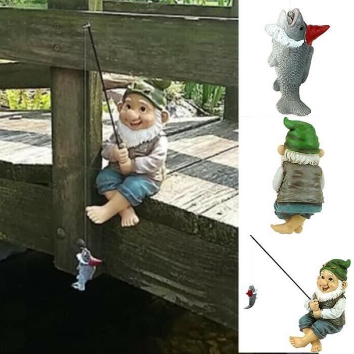 Statue De Nain De Jardin Pêcheur En Résine – Dimensions Environ 2,1x1,1 Cm – Résistante Aux UV Et Imperméable – Détails Peints à La Main – Décoration Humoristique Extérieure/intérieure