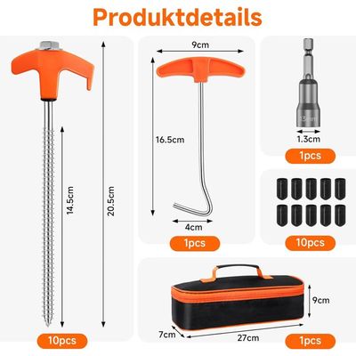Piquets De Tente à Visser – Lot De 4/8 – 20/25 Cm – Orange – Camping