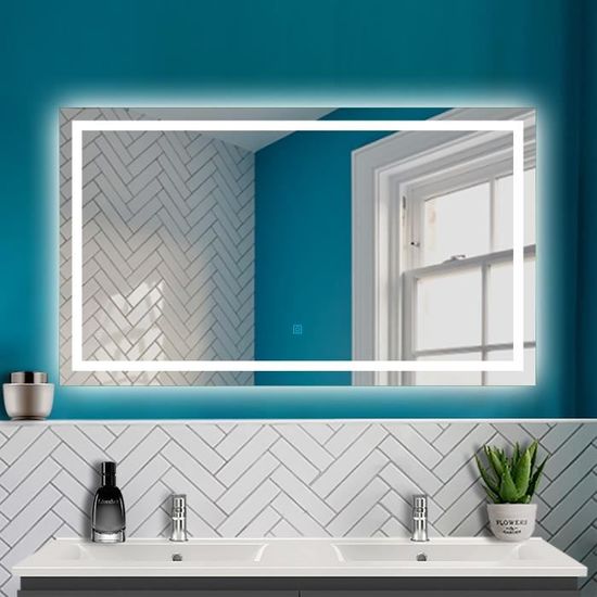 Miroir de salle de bain 150x80cm anti-buée miroir mural avec éclairage LED  modèle Carré