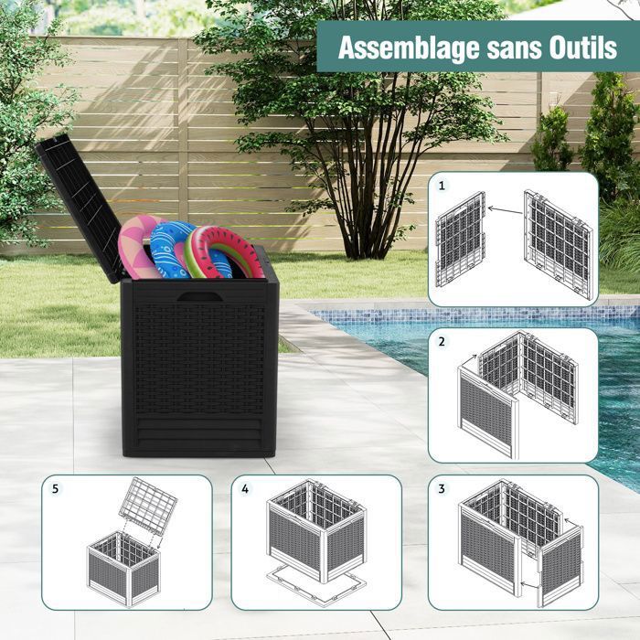 COSTWAY Coffre de Rangement 662L en Rotin PE avec 2 Roulettes et 2 Vérin à Gaz, Résistant aux
