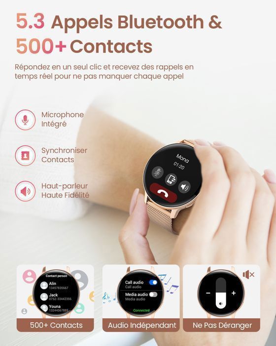 Montre Connectée Femme LIGE FV22 - Écran AMOLED 1.32", Appels Bluetooth, Suivi Menstruel, 120 Modes Sport, IP68