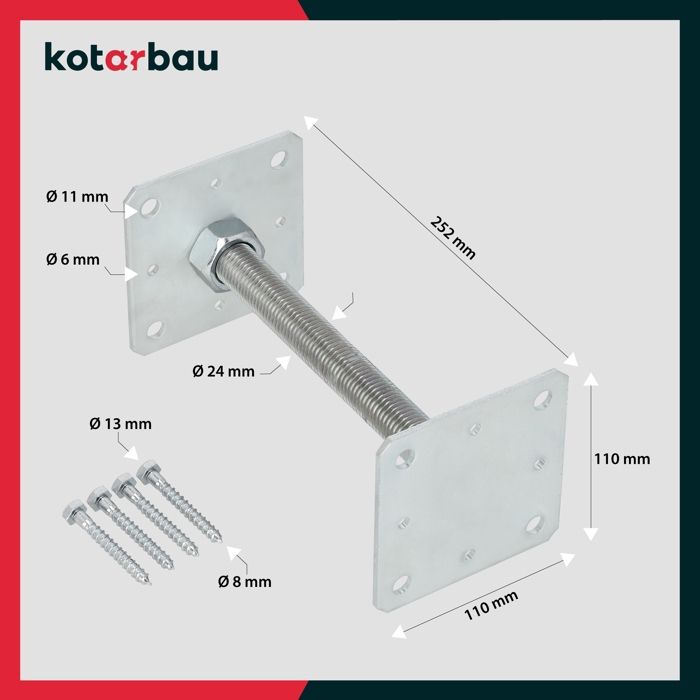 KOTARBAU® Support de poteau Réglable 110 mm x 110 mm x 250 mm